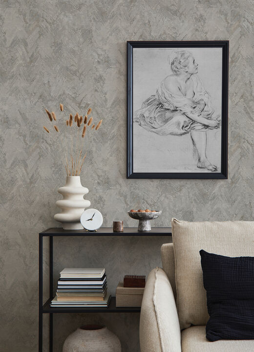 Amesemi Grey Distressed Herringbone Wallpaper