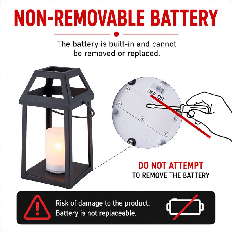 H13&rdquo; Solar Outdoor Lantern with Flickering Candle Modern Metal Solar Lantern with Handle, Waterproof Patio Table & Hanging Light Auto On/Off for Garden Deck image number 4