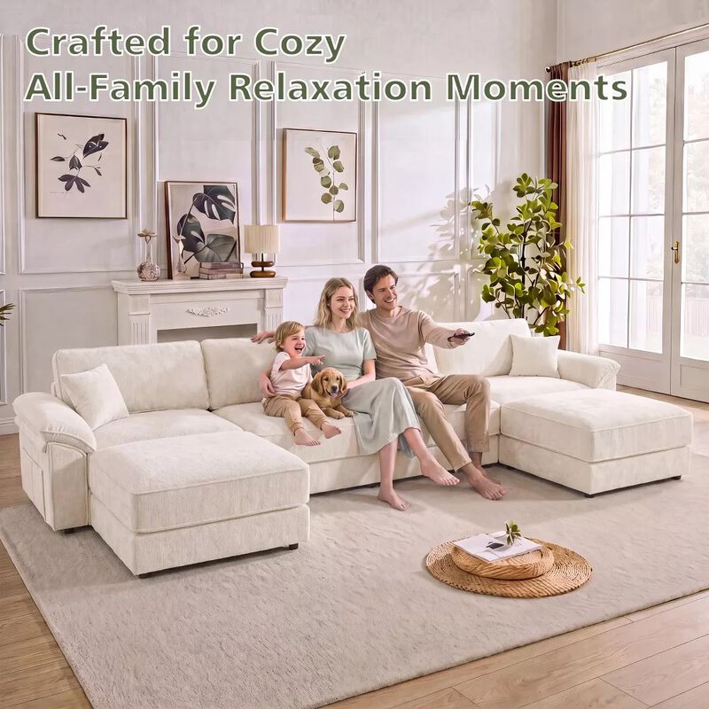 Vipbear 150 Inch Chenille Oversized Modular Sectional Sofa U Shaped Cloud Couch with Movable Ottoman image number 7