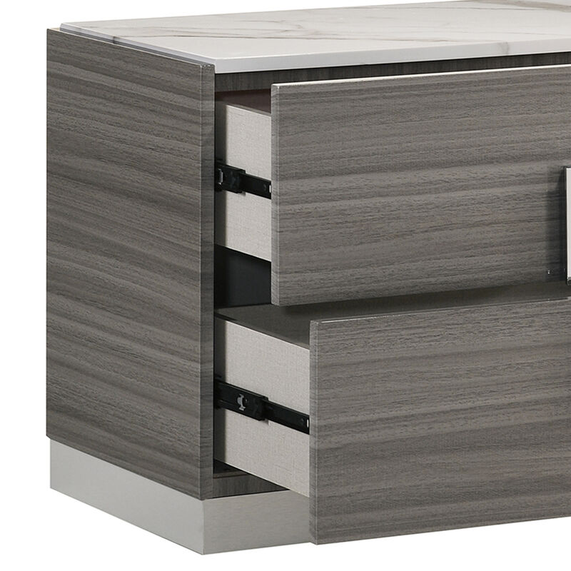 Altima Maple Nightstand with Faux Carrara Marble Top, Chrome Pulls and Floating Base image number 2