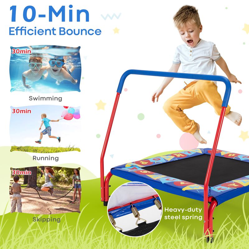 Kids Square Trampoline with Safety Foamed Handrail for Indoor Outdoor Use image number 5