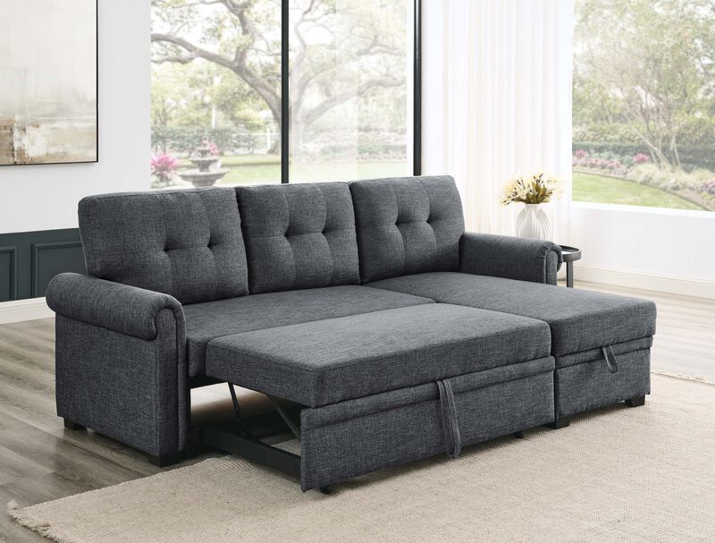 Nalkir 86 Inch Linen Blend Sleeper Sectional Sofa image number 2