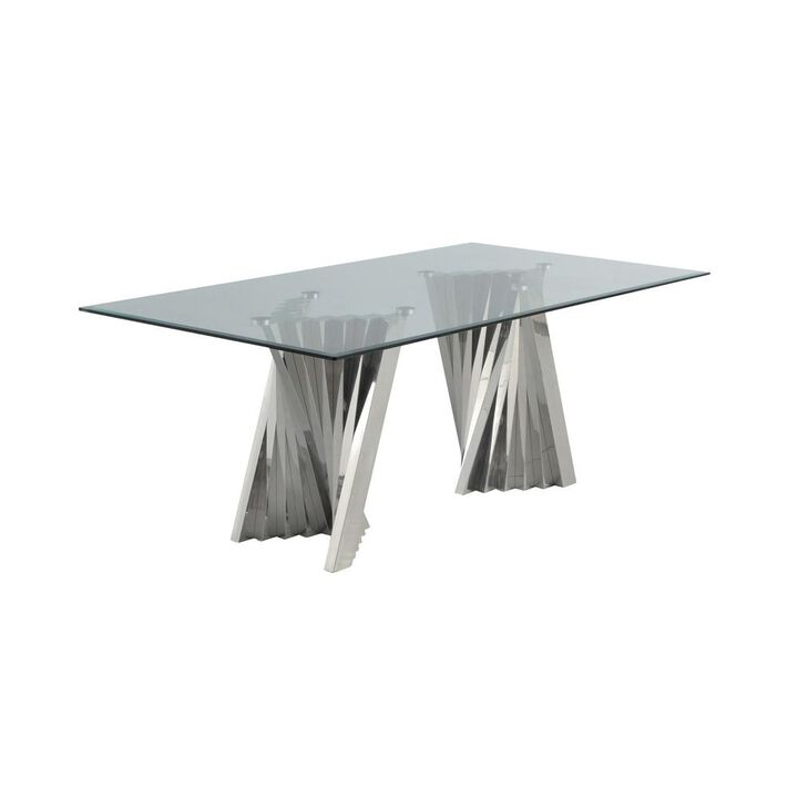 Best Quality Furniture Classic 78 Silver Glass Dining Table with Spiral Base