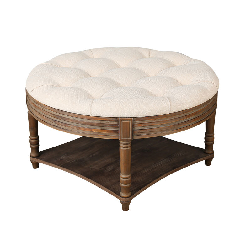 GOODSILO Large Round Waterproof Storage Ottoman Coffee Table with Button Tufted Design image number 7