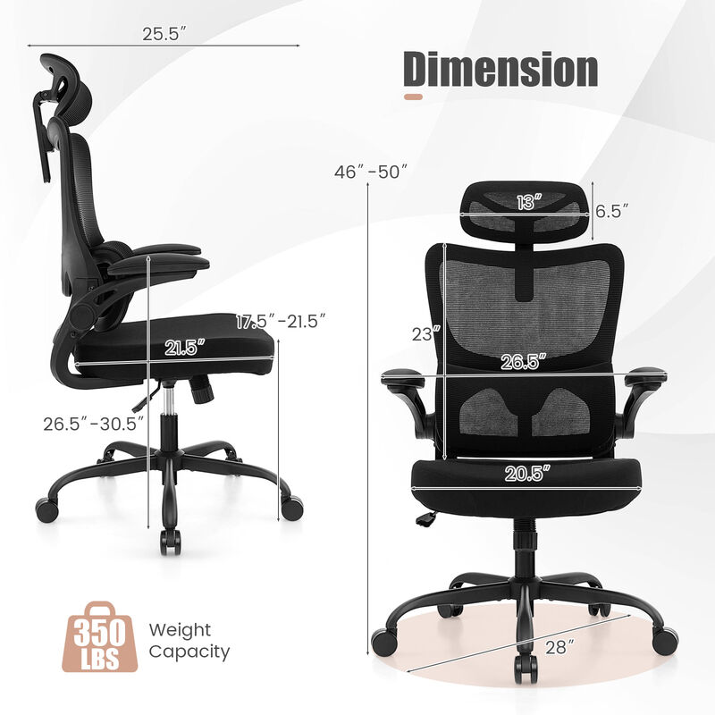 Mesh Office Chair with Adaptive Lumbar Support  Flip-up Armrests  Reclining Backrest-Black image number 4