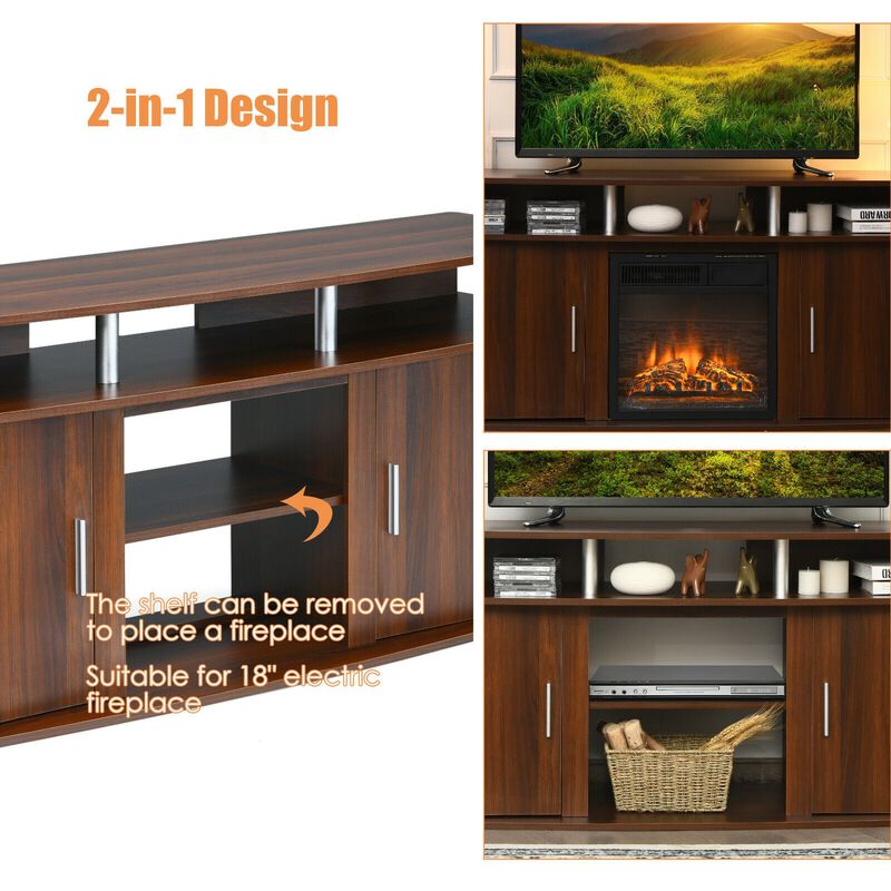 63 Inch TV Entertainment Console Center with 2 Cabinets-Walnut