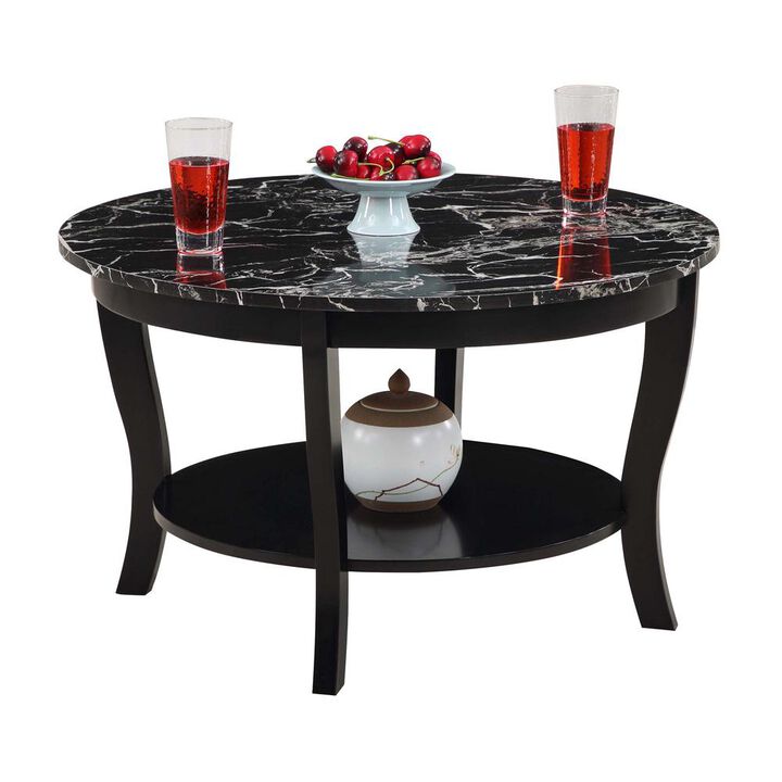 Convenience Concepts American Heritage Round Coffee Table with Shelf Black