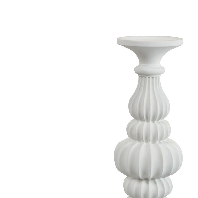 Tabletop D&eacute;cor Candle Holder, Fluted Turned Baluster, White Resin, 18 Inch image number 4