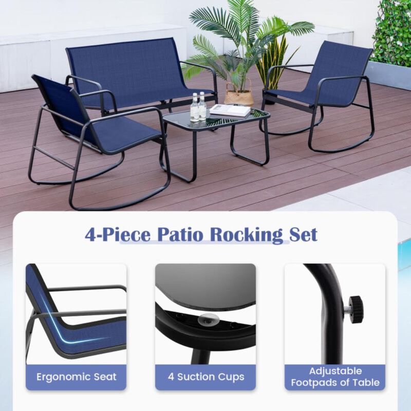 Hivvago 4 Piece Patio Rocking Set with Glass-Top Table