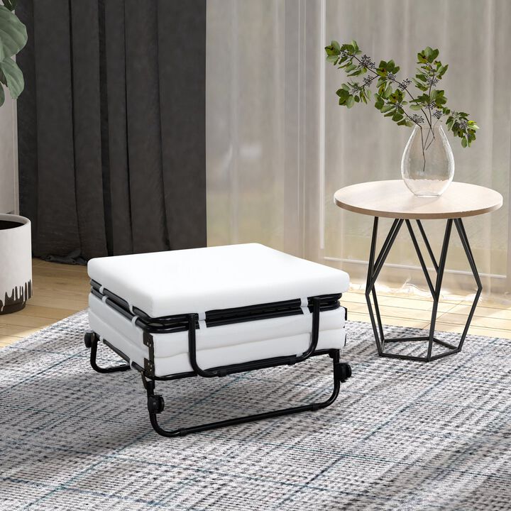 Versatile Guest Solution: White Folding Ottoman Sleeper Bed on Wheels