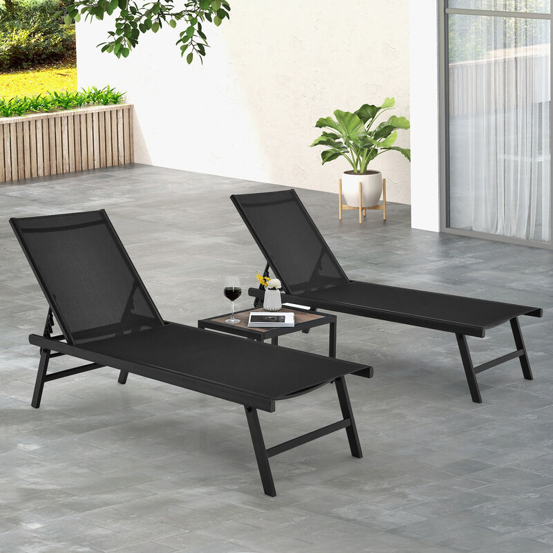3 Piece Patio Lounge Chair Set with Table for Poolside, Garden and Backyard image number 7