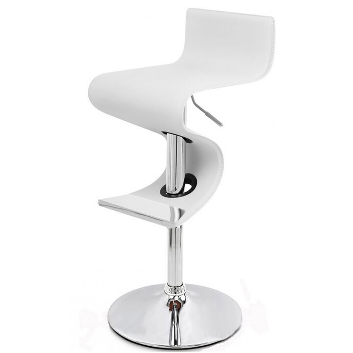 Cruze 22-30 Inch Adjustable Swivel Counter Height Stool, Wave Curves, White - Benzara