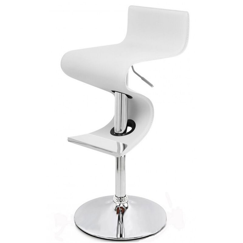 Cruze 22-30 Inch Adjustable Swivel Counter Height Stool, Wave Curves, White - Benzara image number 1