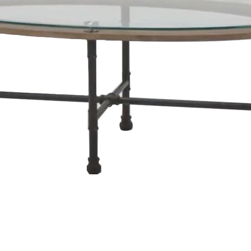 Coffee Table with Pipe Design Tubular metal Legs, Brown-Benzara