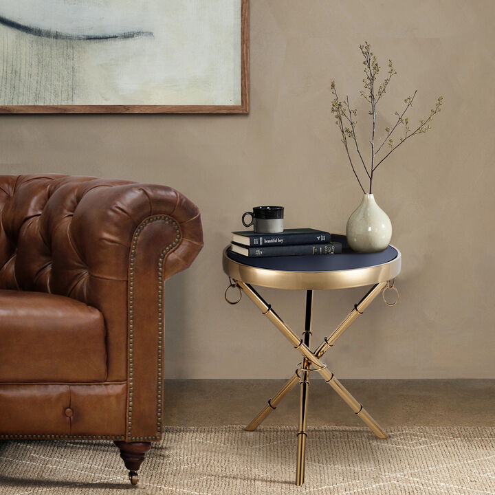 Pasargad Home Eloise Tempered Glass Ringed Side Table