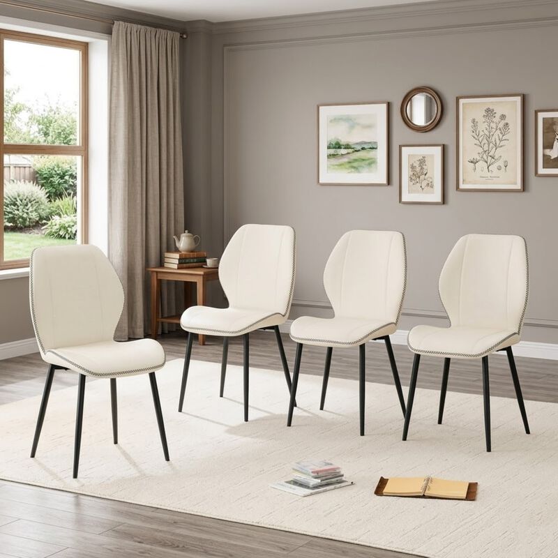 Whisen 4-Pack PU Leather Dining Chairs with Adjustable Feet, Metal Frame, Light Luxury Upholstered Chairs for Dining Room, Office, Study image number 1