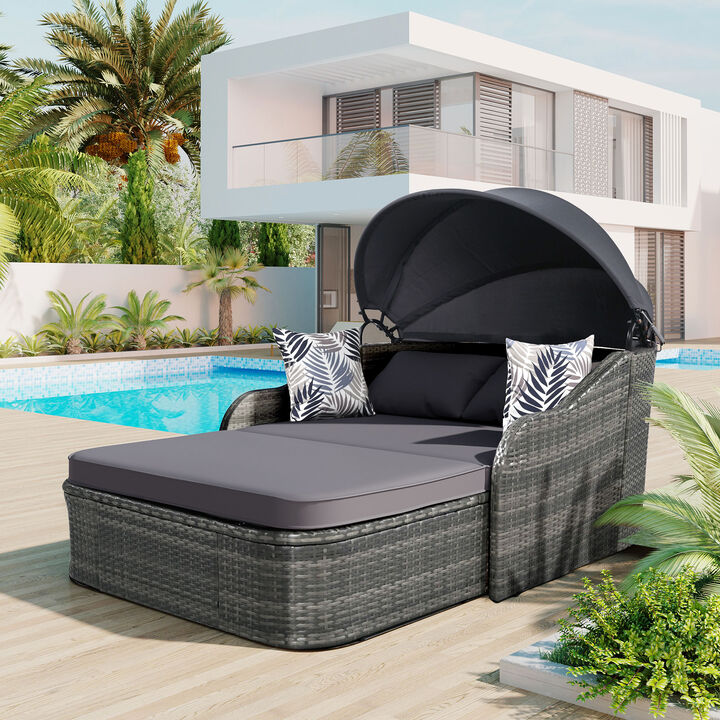 Merax Outdoor Sunbed with Adjustable Canopy