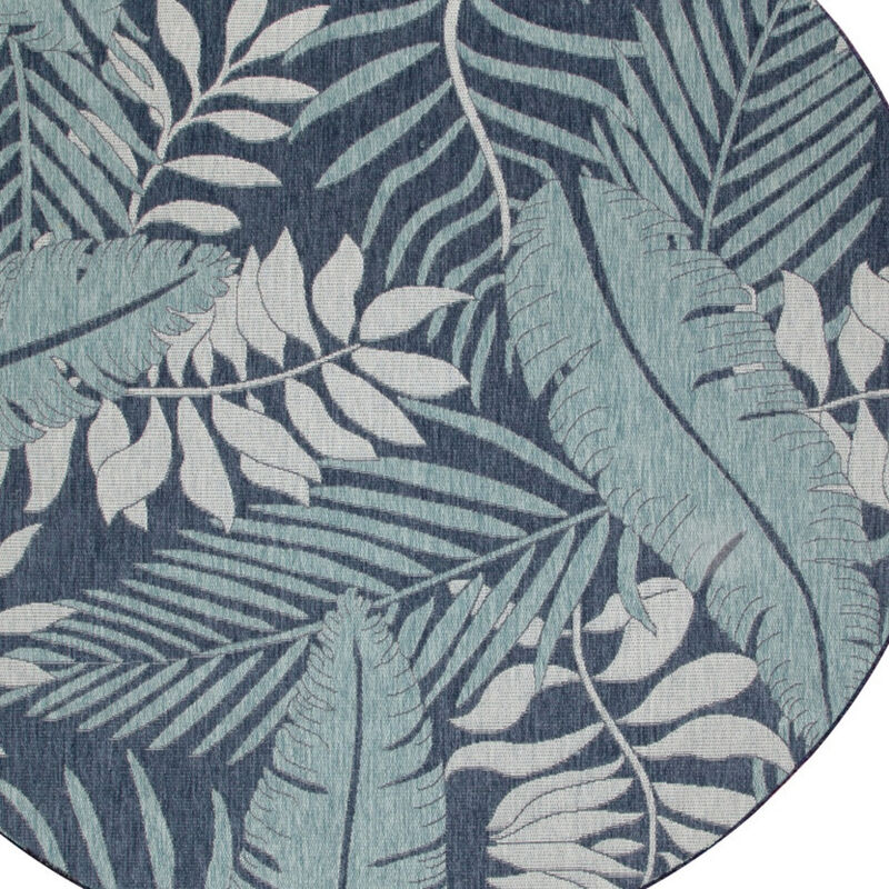 HomeRoots 8' Navy Blue And Ivory Round Floral Indoor Outdoor Area Rug image number 2