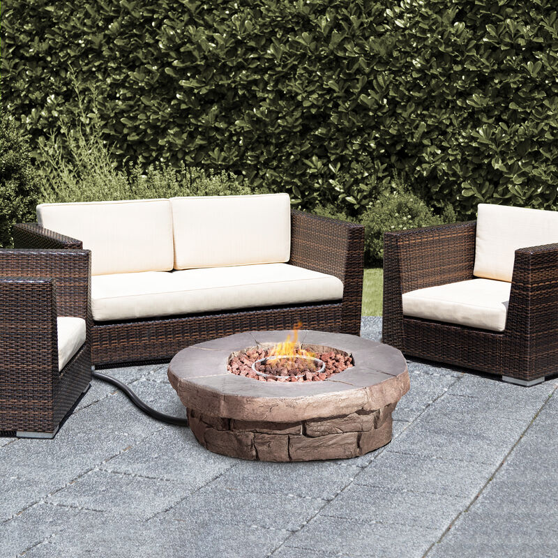 Teamson Home Outdoor Circular Stone-Look Propane Gas Fire Pit, Slate