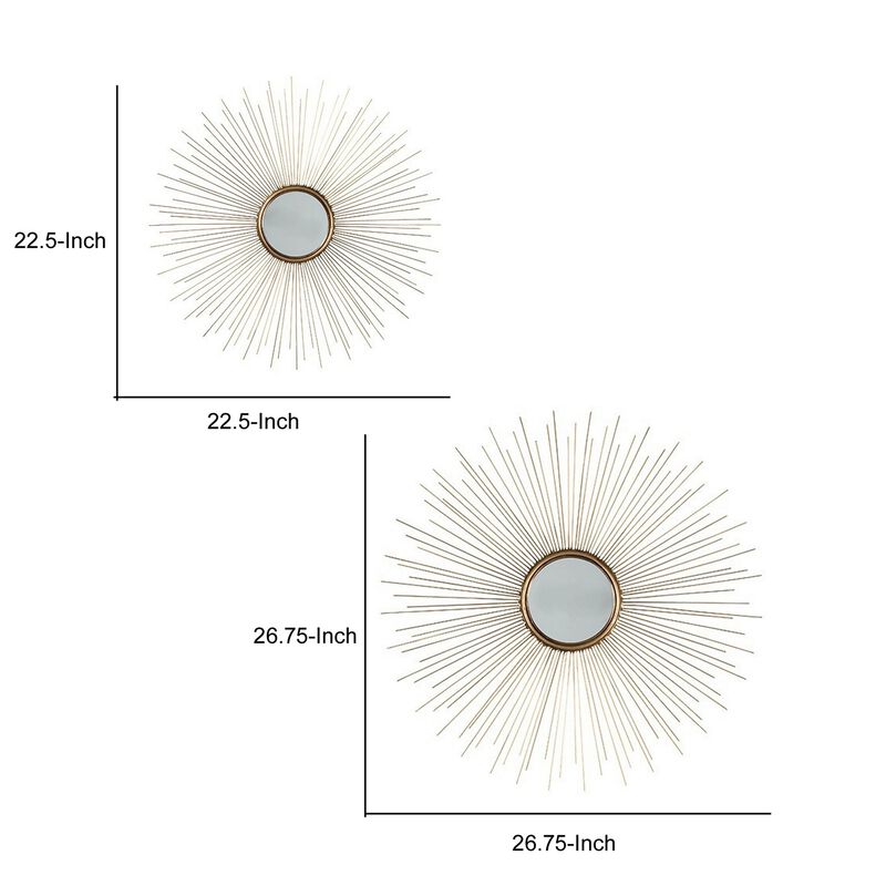 Round Shaped Accent Mirror with Metal Spokes, Set of 2, Gold-Benzara image number 5