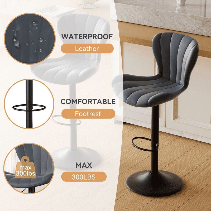 Modern Fabric Swivel Bar Stools Set of 2, Steady Adjustable Counter Height Stools with Back and Footrest, 360&deg; Kitchen Island Chairs for Kitchen Counter, Home Bar image number 3