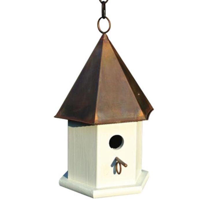 Hivvago White Wood Songbird Birdhouse with Brown Copper Roof