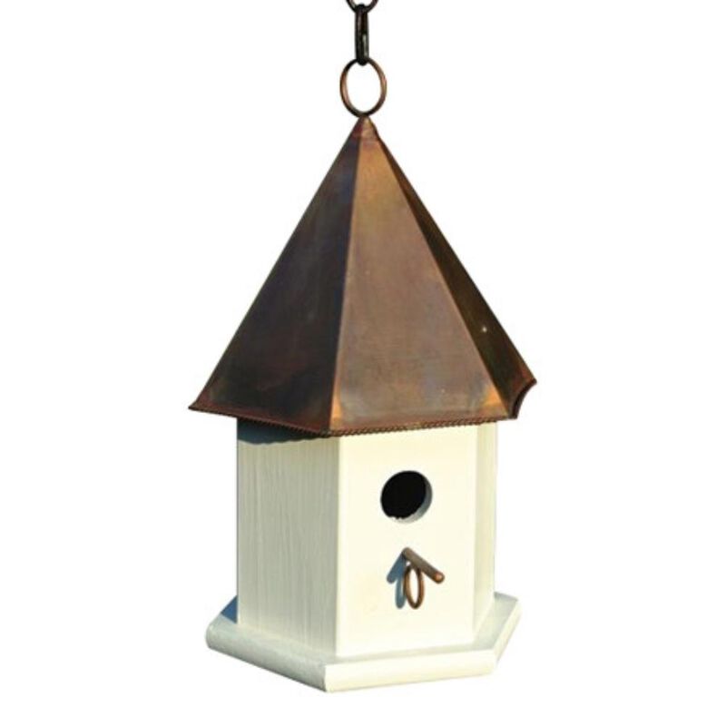 Hivvago White Wood Songbird Birdhouse with Brown Copper Roof image number 0