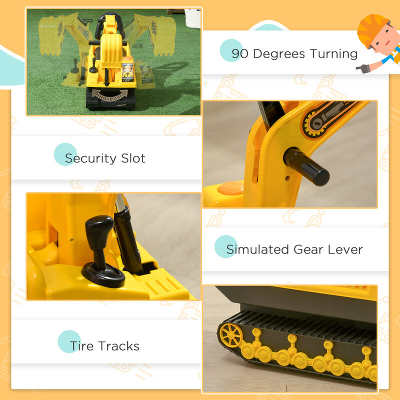 BreeBe No Power Ride On Excavator Toy Tractors Digger Movable Scooter Walker Pretend Play Toddler Construction Truck Basket Storage image number 4