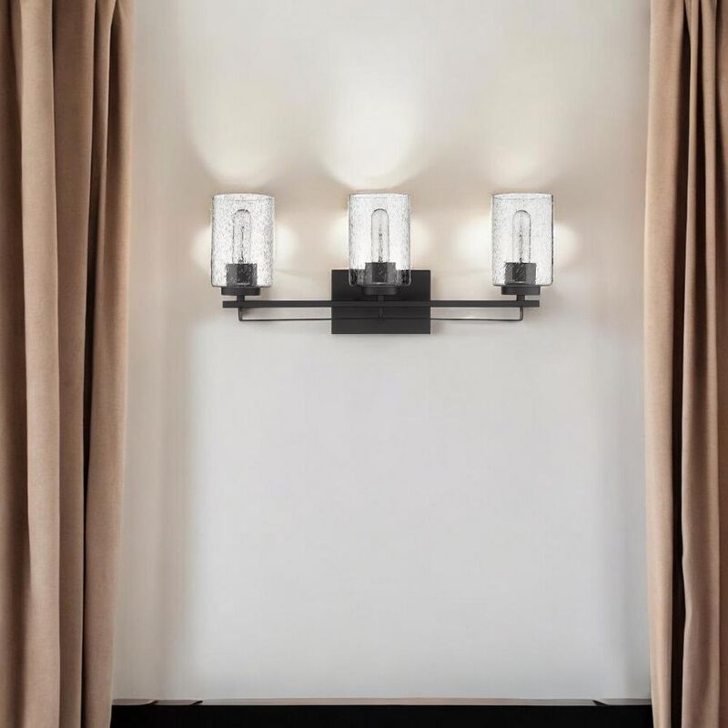 Hivvago Bronze Metal and Textured Glass Three Light Wall Sconce