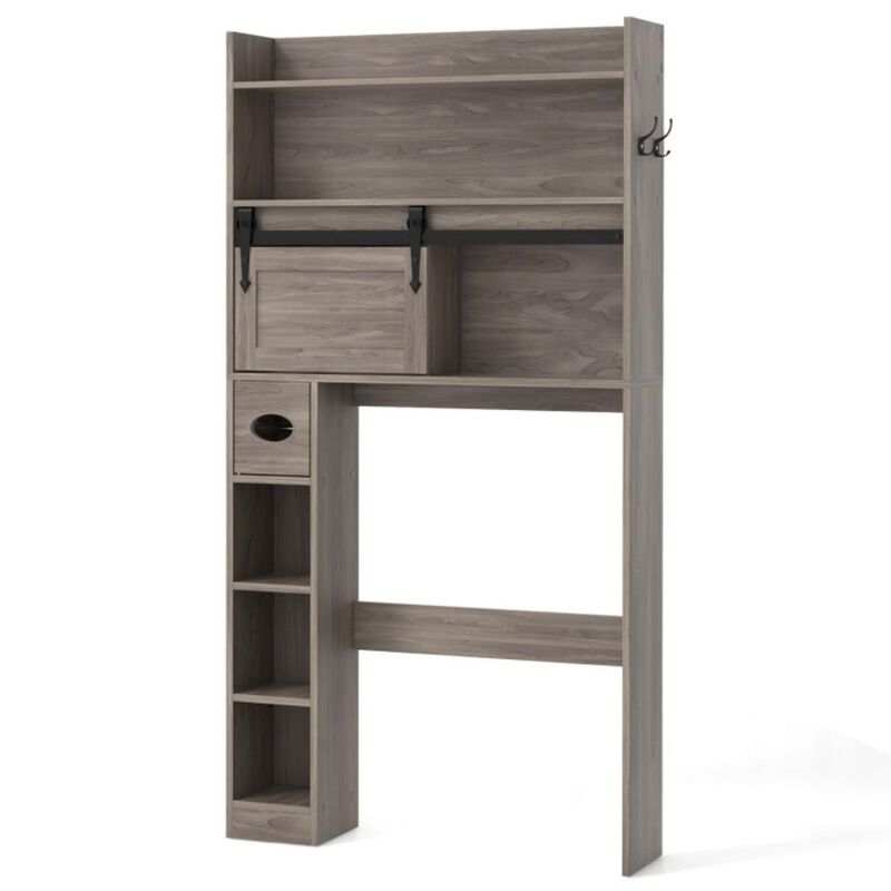 Hivvago Over The Toilet Storage Cabinet with Sliding Barn Door and Adjustable Shelves