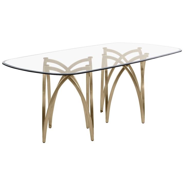 Best Quality Furniture Small Clear Tempered Glass Dining Table A Gold Brushed Matte Chrome-Plated Base
