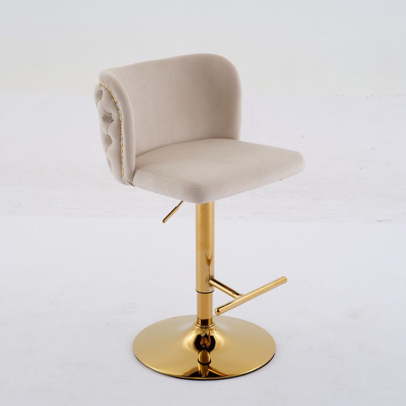 Clihome Swivel Barstools Adjusatble Seat Height With Gold-plating Base, Classic Velvet Upholstered Bar Stools with the whole Back Tufted, for Home image number 0