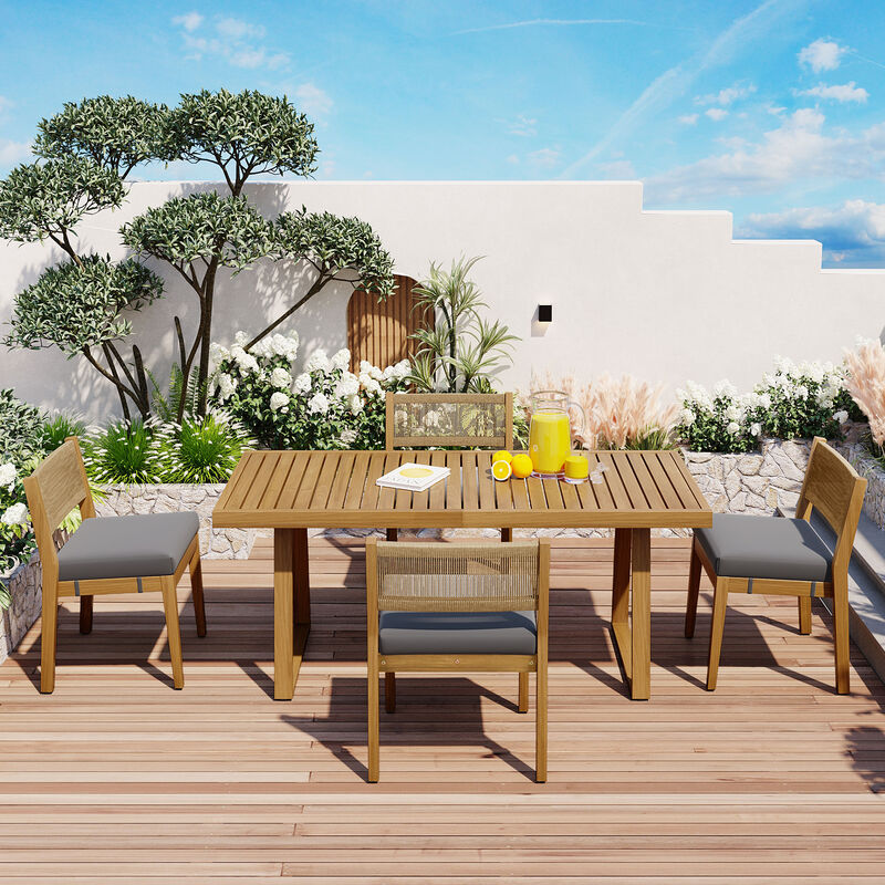 Merax Modern Acacia Wood Outdoor Dining Set with Zippered Polyester Cushions image number 2