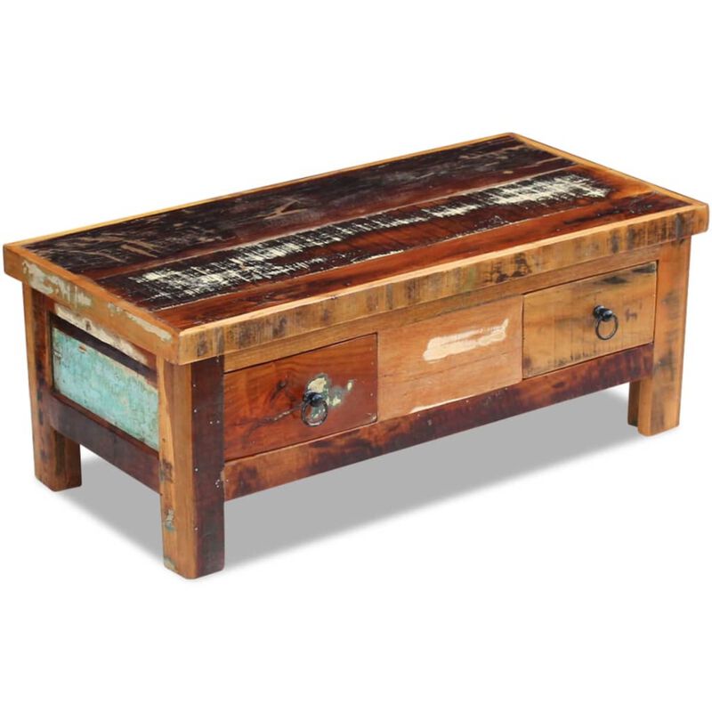vidaXL Coffee Table Drawers Solid Reclaimed Wood 35.4"x17.7"x13.8"