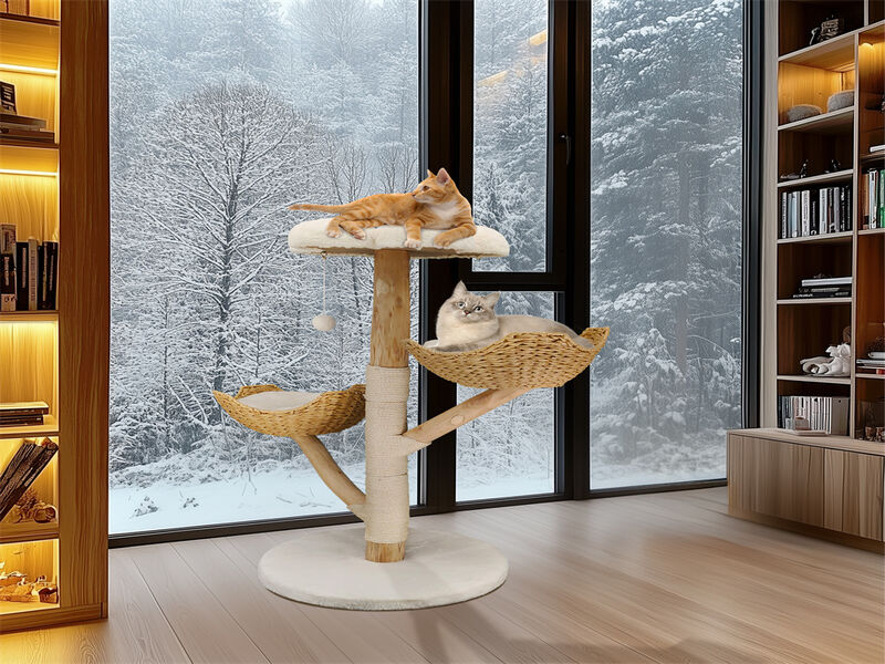 Extra Large Cat Trees Tall Solid Wood Cat Tree Tower with Spacious Wicker Basket image number 8