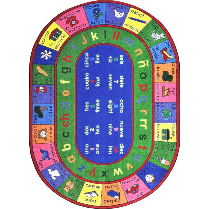 Joy Carpets Kid Essentials LenguaLink (Spanish) 5'4 x 7'8 Oval Area Rug in Color Multi