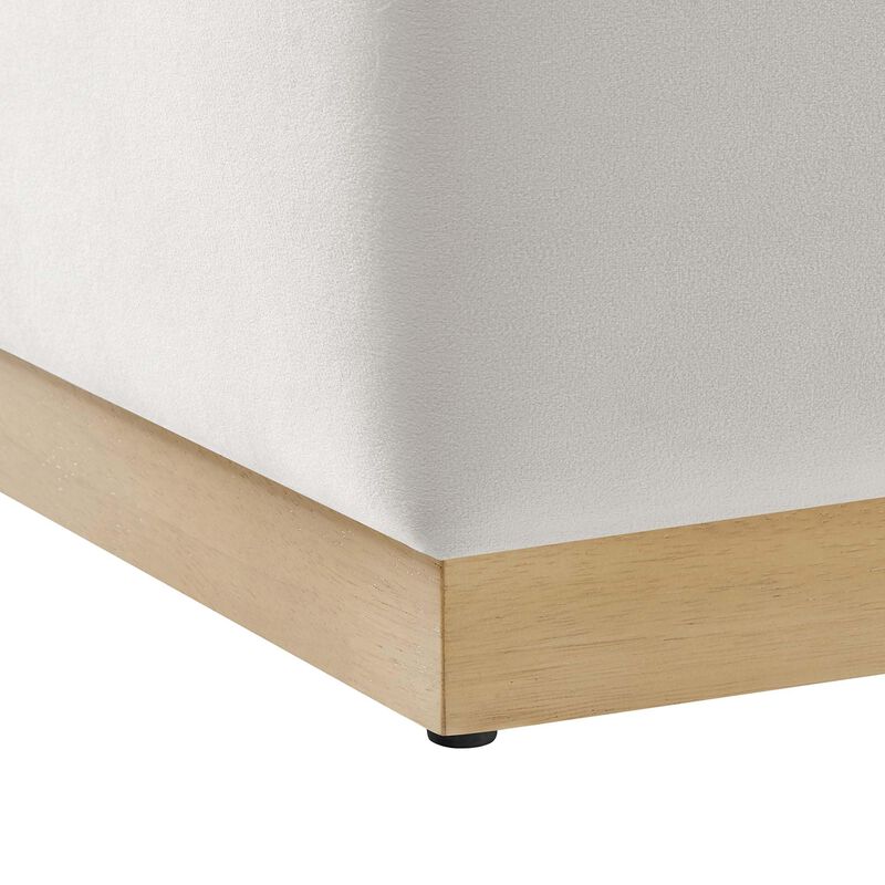 Modway Tilden 17 Inch Square Performance Velvet Upholstered Ottoman in Alabaster Natural - Small Ottoman Foot Rest with Rubberwood Plinth Base - Living Room Ottoman Side Table, image number 8