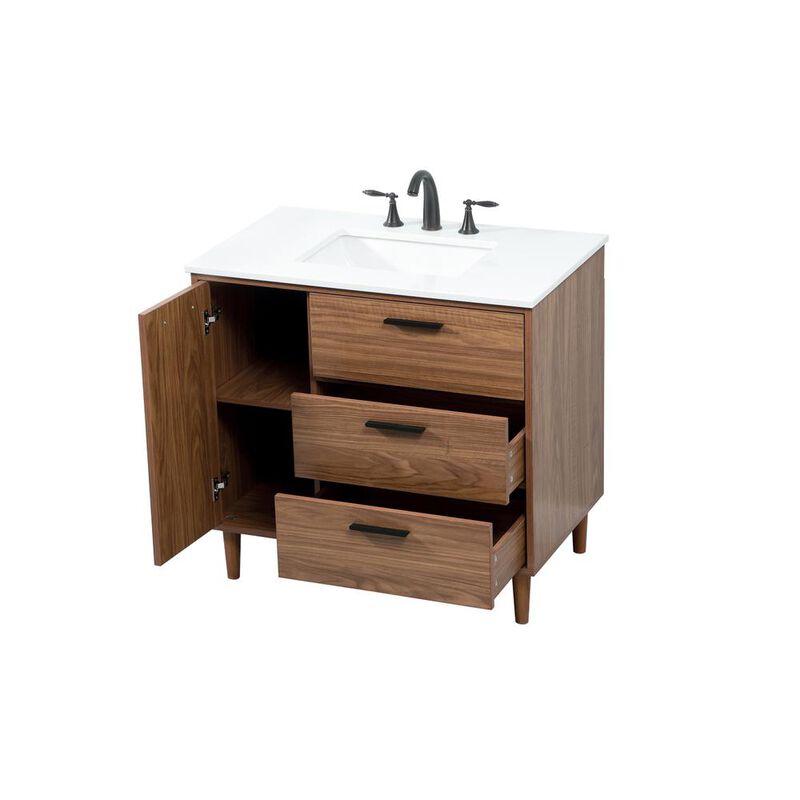 Elegant Kitchen and Bath 36 inch Single bathroom vanity in walnut brown