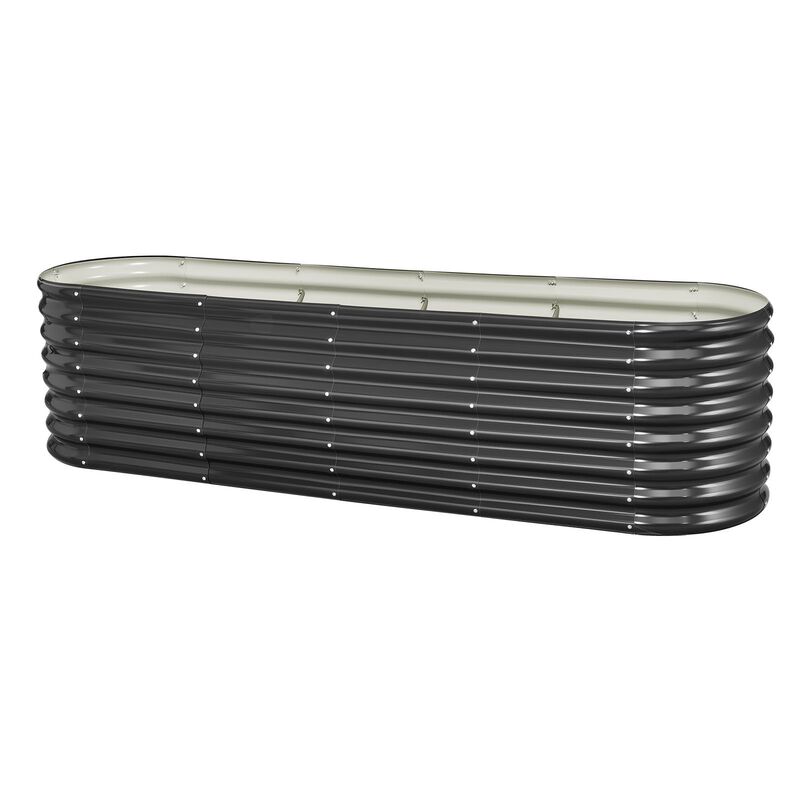 Oval Metal Raised Garden Bed Galvanized Open Bottom Planter for Outdoor Gardening-Dark Grey image number 3