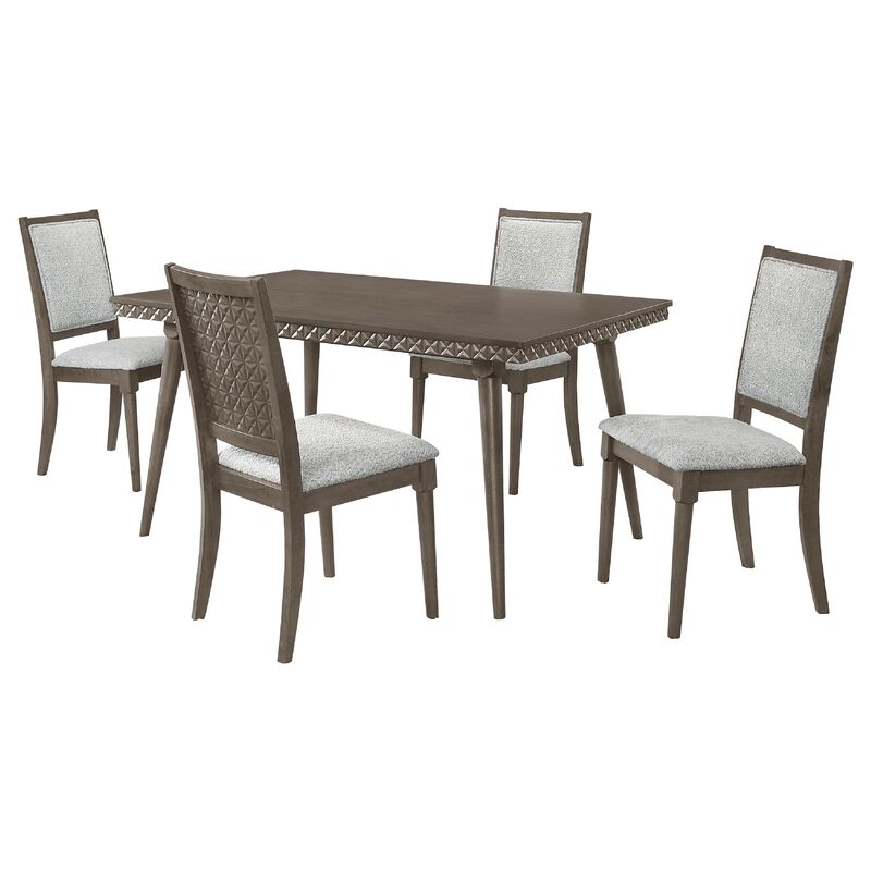 Nolan 5pc Dining Table and 4 Chair Set, Walnut Brown, Molded Trim - Benzara