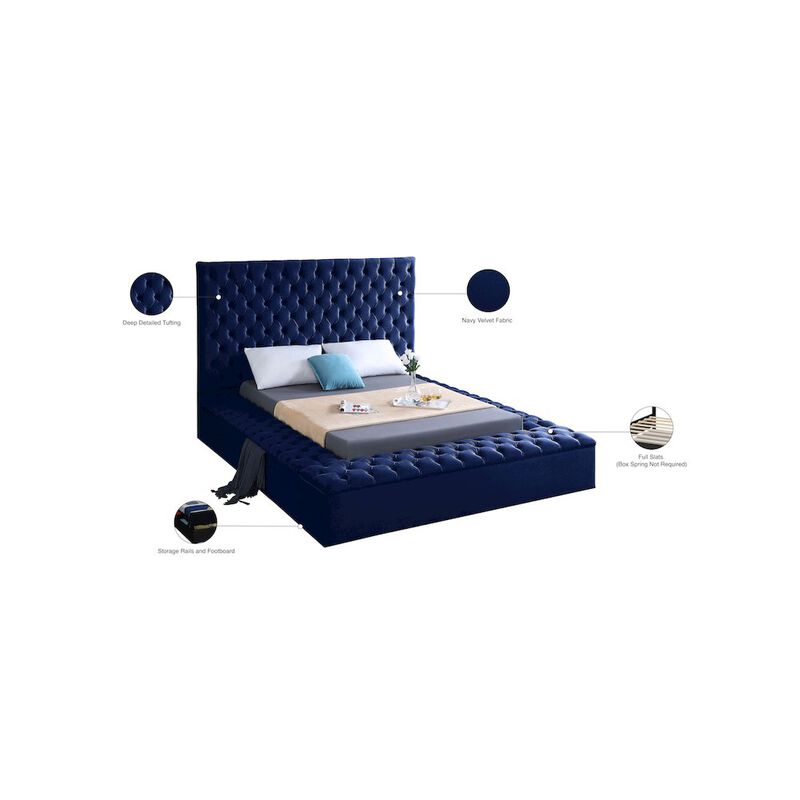 Meridian Furniture Bliss Navy Velvet Queen Bed