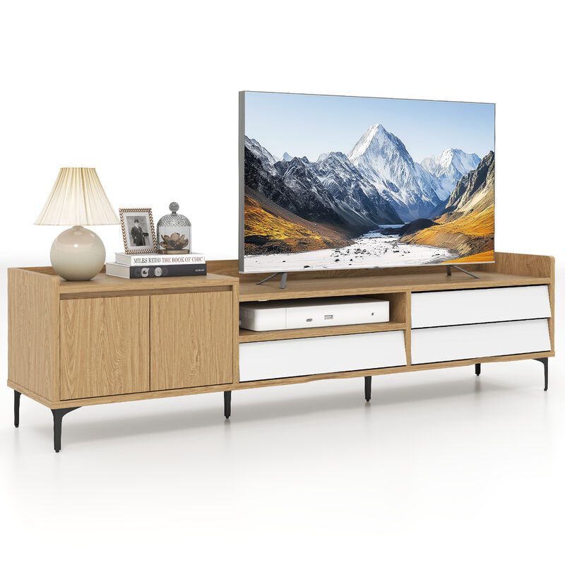 Modern TV Stand with Storage Cabinet, Mid Century Entertainment Center-Natural image number 4