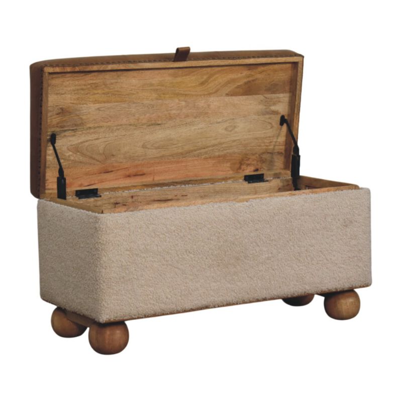 Artisan Furniture Solid Wood Boucle Lid- up Storage Ottoman