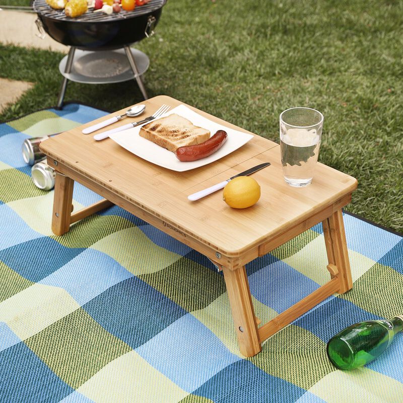 Multi-Function Lap Desk Table with Adjustable Tilting Top and Storage Drawer - Foldable Bamboo Wood Bed Tray image number 3
