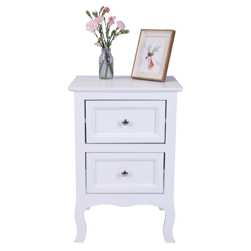 2-Piece Country Style Two-Tier Nightstands Large Bedside Tables with Storage