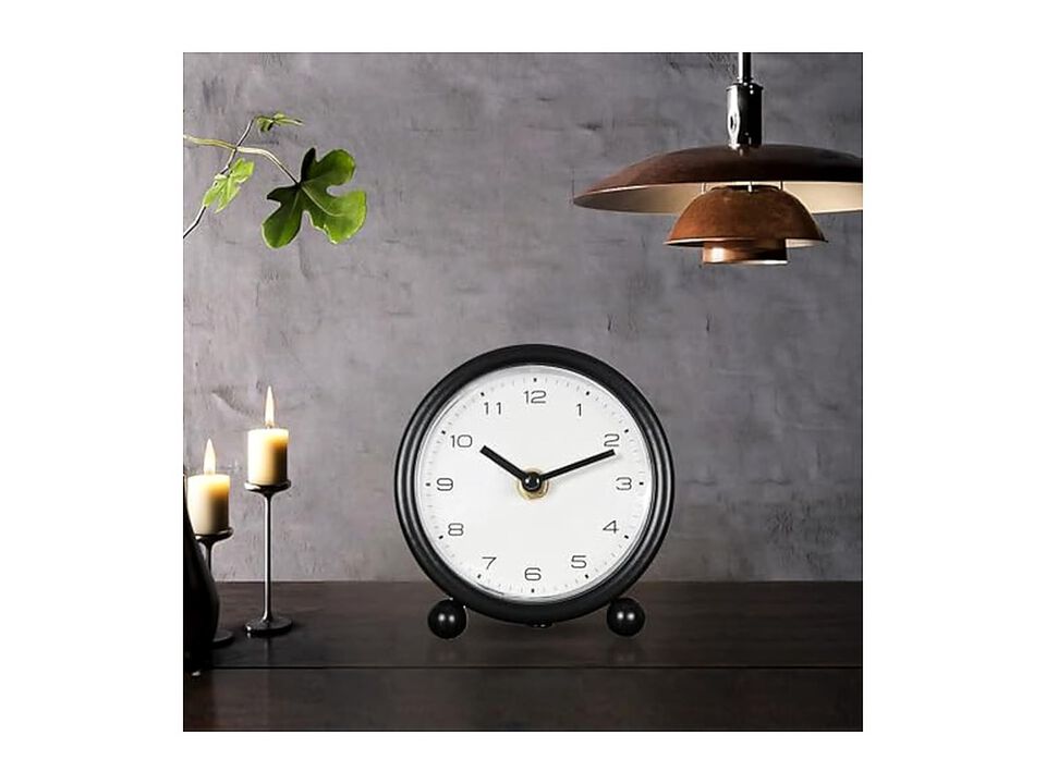 Retro Desk Metal Table Classical Bedside Wall Clock 1 Inch Silent Black