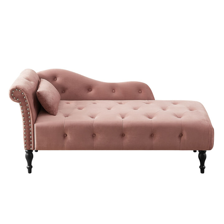 Merax Velvet Chaise Lounge Buttons Tufted Nailhead Trimmed Solid Wood Legs