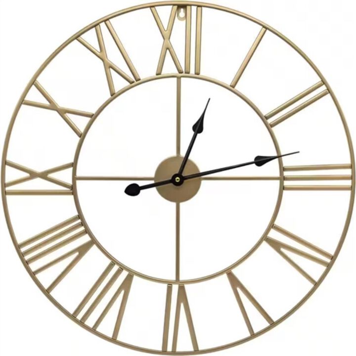 Hivvago Round 24 inch Decorative Gold Metal Wall Clock Roman Numerals and Black Hands