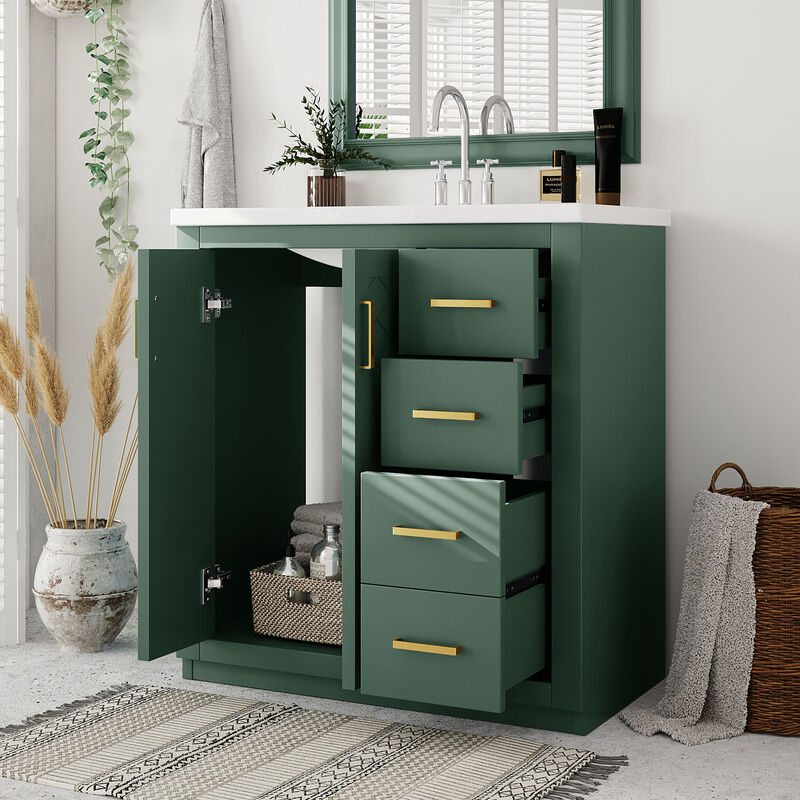 Merax Bathroom Vanity Cabinet with Undermount Ceramic Sink, 3 Drawers, Spacious Cabinet image number 2