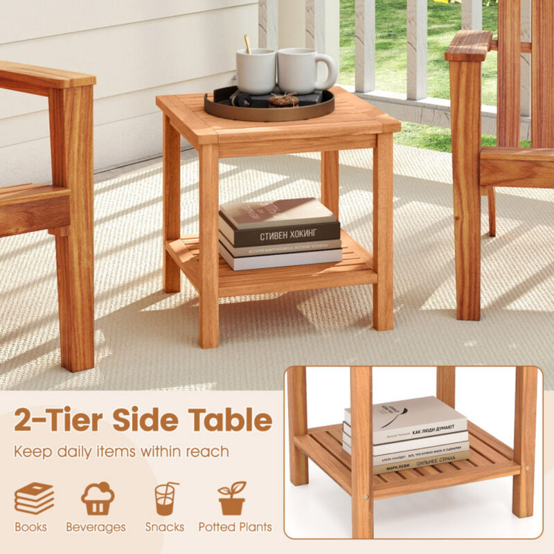 Set of 2 Acacia Wood Patio Side Tables with Slatted Tabletop and Storage Shelf image number 6